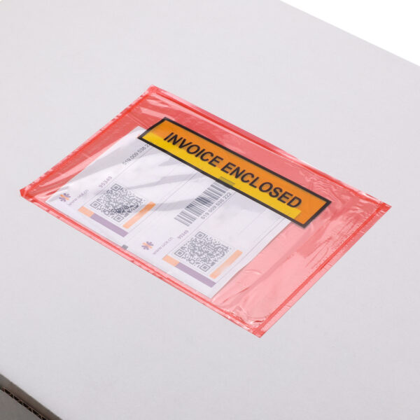 1000pcs 115mm x 165mm Invoice Enclosed Sticker Pouch Doculopes Printed Red