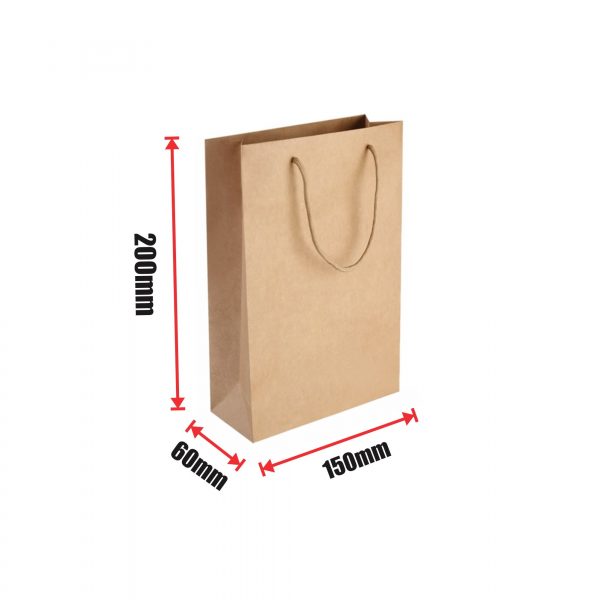 400pcs Kraft Paper Shopping Carry Bag 150×200 + 60mm