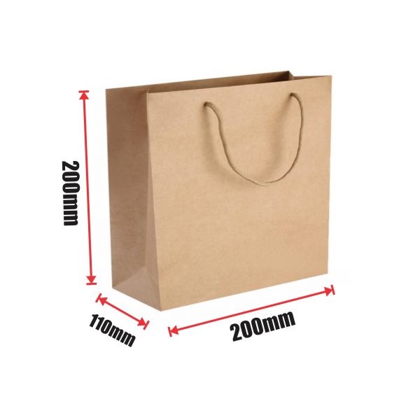 250pcs Kraft Paper Shopping Carry Bag 200×200+110mm