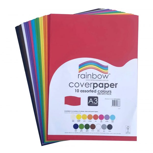 A3 Cover Paper 125GSM 250 Sheets 10 Assorted Colours