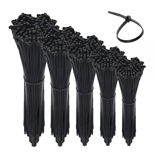 200pcs Cable Zip Ties 4.8mm x 200mm Black Nylon UV Stabilised