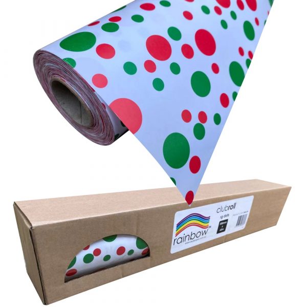 Wrapping Paper Roll 500mm X 60m Red Green Dots 80GSM