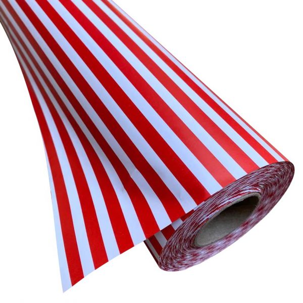 Wrapping Paper Roll 500mm X 60m Red White Stripe 80GSM