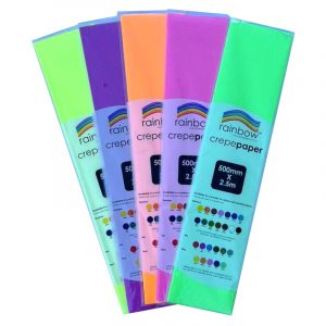 Rainbow Fluro Crepe Paper 500mmx2.5m Assorted Pack of 5 Sheets