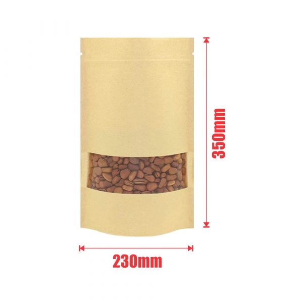 100x Kraft Paper Stand Up Pouches with Window 230x350mm