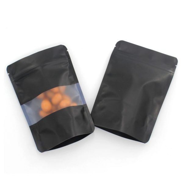 100x Black Stand Up Pouches with Window 110x170mm