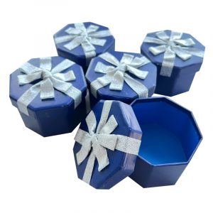 Octagonal Blue Gift Box with Silver bow 1pcs