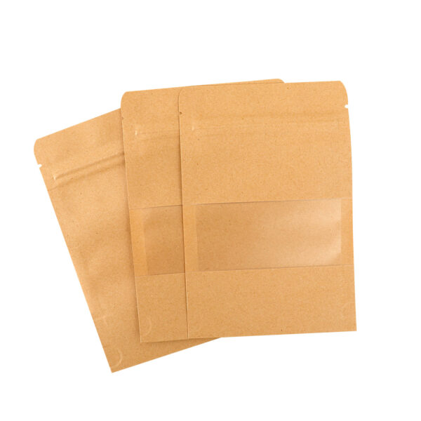 500x Kraft paper Stand Up Pouches with Window-Coated-90x140mm