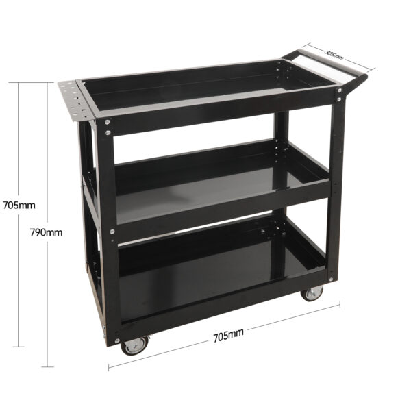 Tool Cart Trolley 3-Tier Steel Mechanic Storage Load capacity-300kg Black