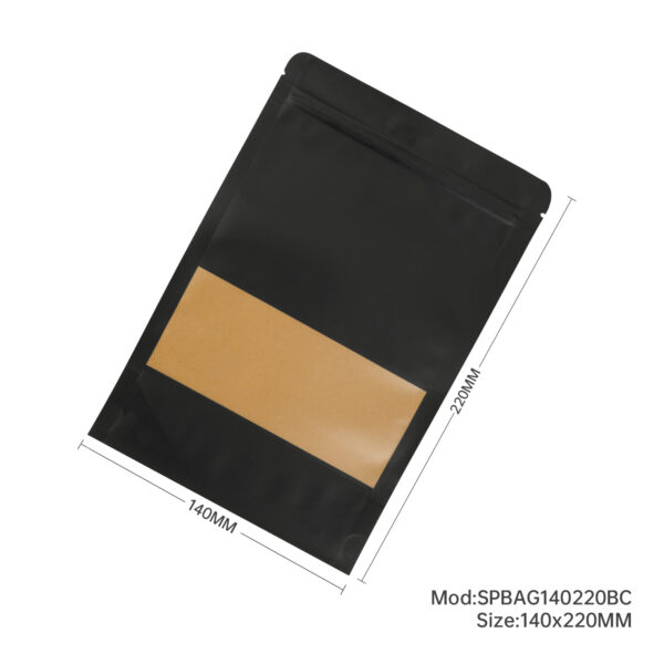 500x Black Stand Up Pouches with Window-Coated-140x220mm