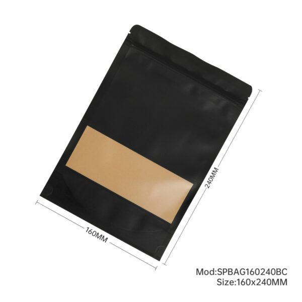 300x Black Stand Up Pouches with Window-Coated-160x240mm