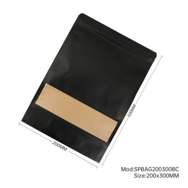 300x Black Stand Up Pouches with Window-Coated-200x300mm