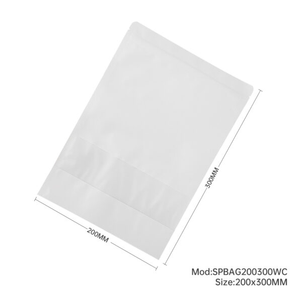 300x White Stand Up Pouches with Window-Coated-200x300mm