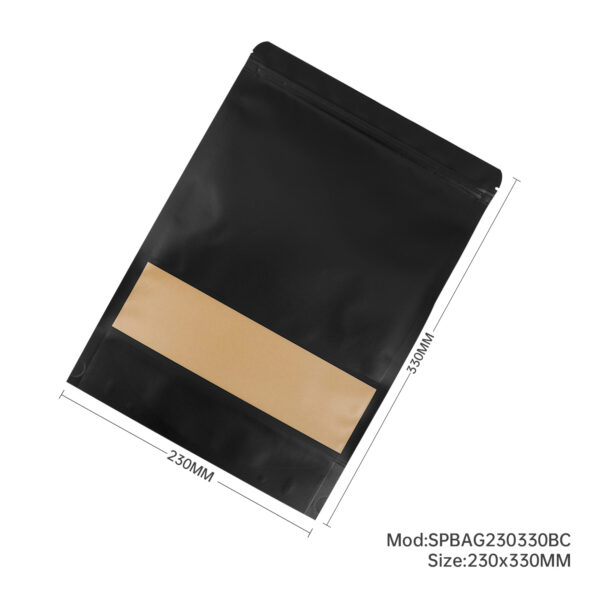 300x Black Stand Up Pouches with Window-Coated-230x330mm